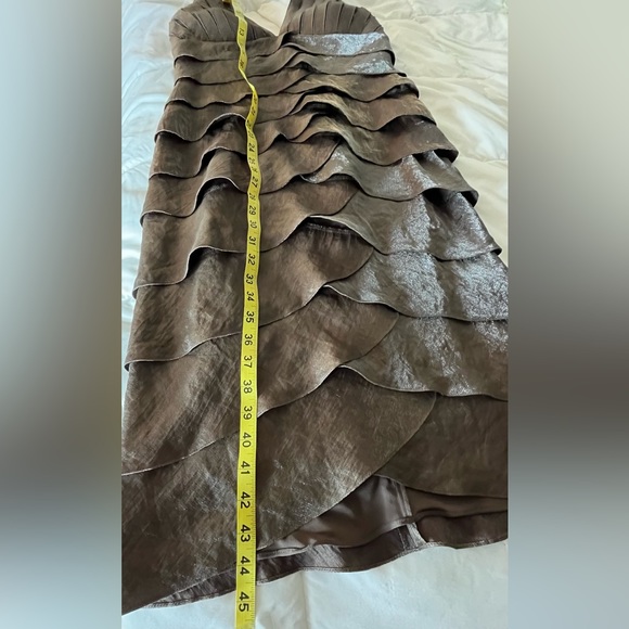 Cache Women’s Designer Halter Style Tiered Cocktail Dress Brown Metallic Shimmer - Picture 13 of 16